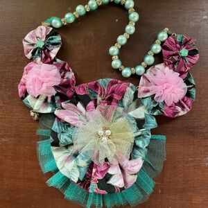 Floral Statement Bib Necklace in Pink and Teal
